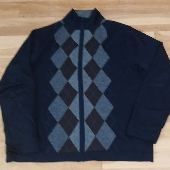 Banana Republic Men's Dark Blue Argyle Zip-Up Sweater L - Picture 2 of 6